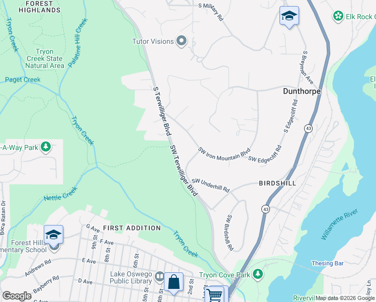 map of restaurants, bars, coffee shops, grocery stores, and more near 515 Southwest Glen Road in Portland