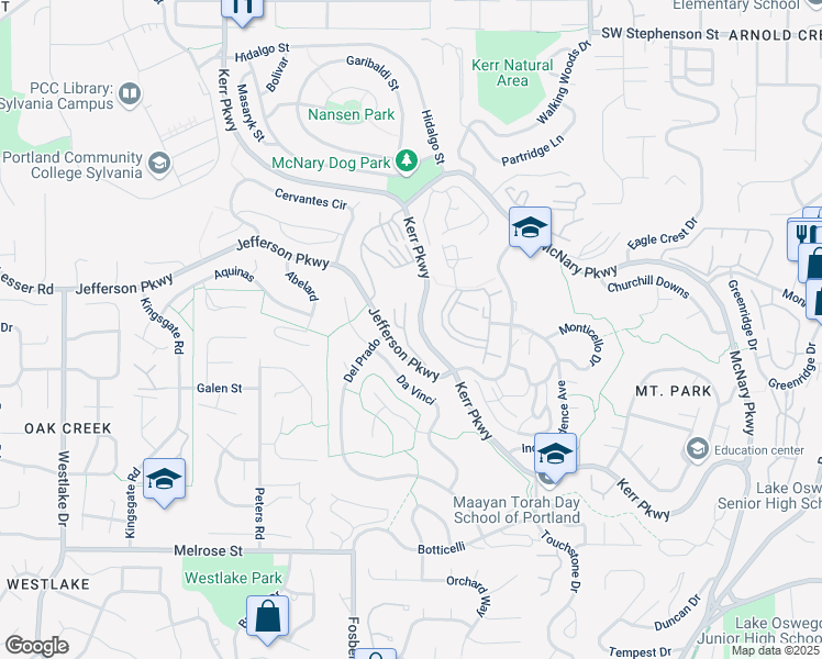 map of restaurants, bars, coffee shops, grocery stores, and more near 4067 Jefferson Parkway in Lake Oswego