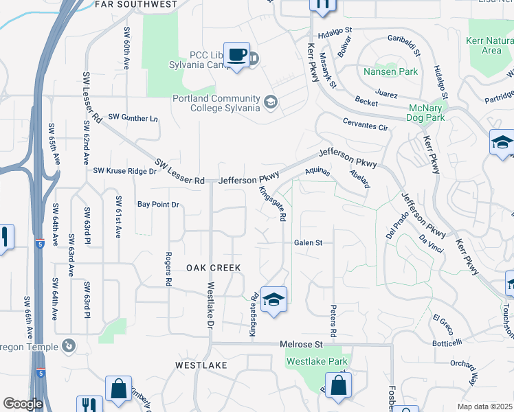 map of restaurants, bars, coffee shops, grocery stores, and more near 12 Crestfield Court in Lake Oswego