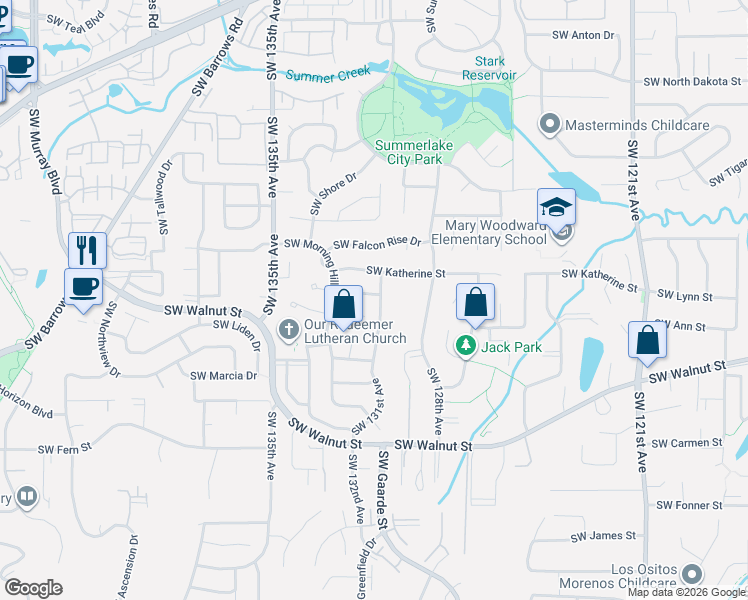 map of restaurants, bars, coffee shops, grocery stores, and more near 12206 Southwest 131st Avenue in Tigard