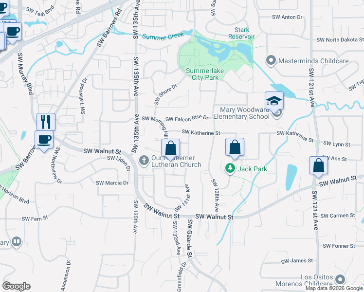 map of restaurants, bars, coffee shops, grocery stores, and more near 12206 Southwest 131st Avenue in Tigard