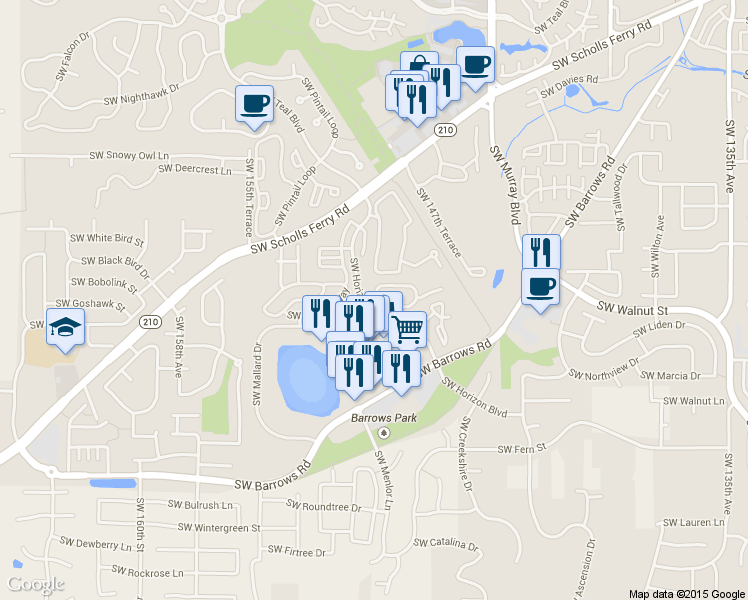 map of restaurants, bars, coffee shops, grocery stores, and more near 14800 Southwest Sandhill Loop in Beaverton