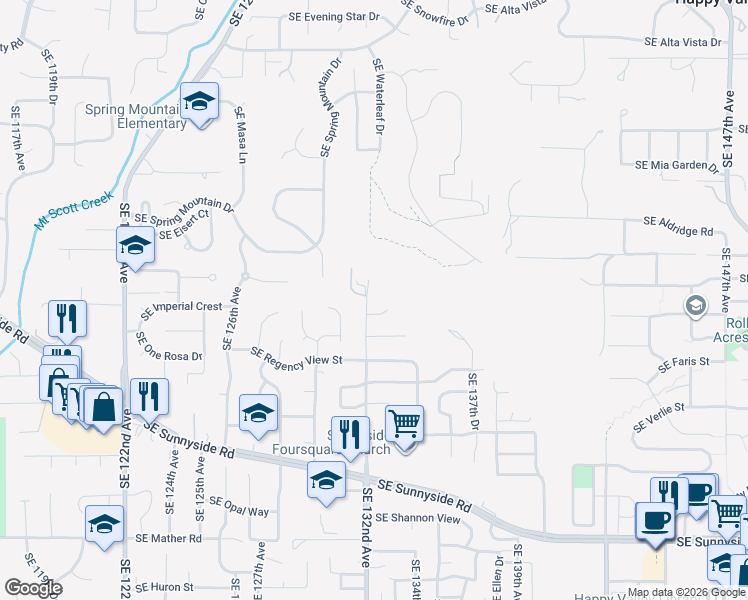map of restaurants, bars, coffee shops, grocery stores, and more near 12530 Southeast 132nd Avenue in Happy Valley