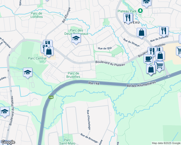 map of restaurants, bars, coffee shops, grocery stores, and more near 37 Rue de Bruxelles in Gatineau