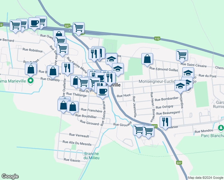 map of restaurants, bars, coffee shops, grocery stores, and more near 492 Rue Claude de Ramezay in Marieville