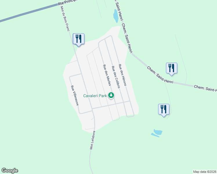 map of restaurants, bars, coffee shops, grocery stores, and more near 877 Rue des Merles in Très-Saint-Rédempteur
