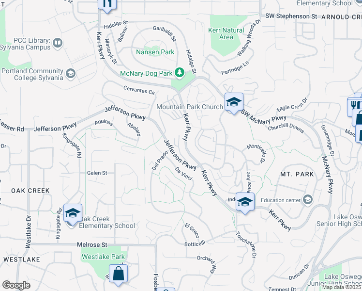 map of restaurants, bars, coffee shops, grocery stores, and more near 4075 Jefferson Parkway in Lake Oswego