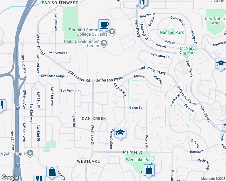 map of restaurants, bars, coffee shops, grocery stores, and more near 12 Crestfield Court in Lake Oswego