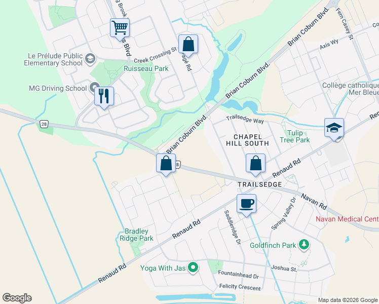 map of restaurants, bars, coffee shops, grocery stores, and more near 254 Paleo Heights in Ottawa