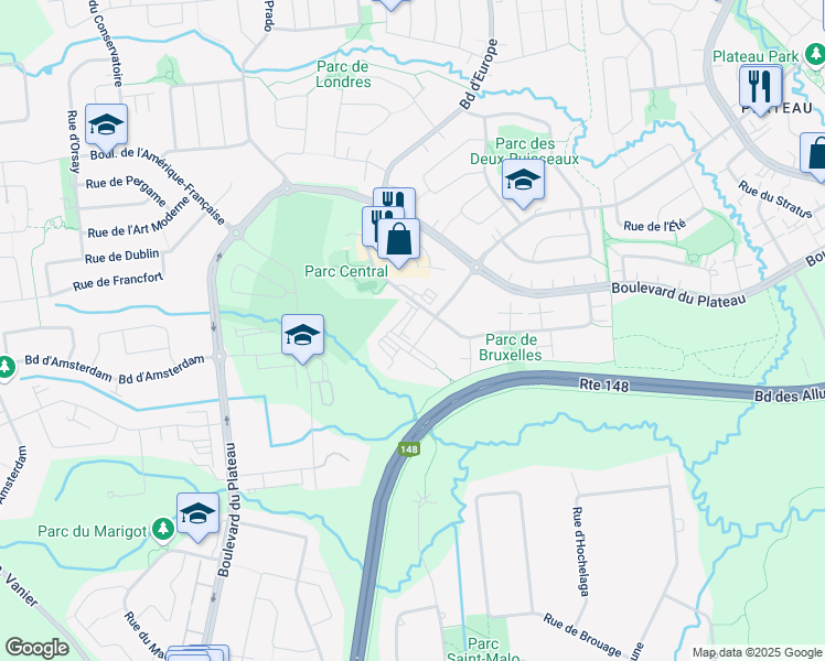 map of restaurants, bars, coffee shops, grocery stores, and more near 410 Rue de l'Atmosphère in Gatineau