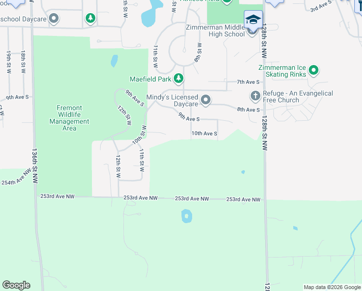 map of restaurants, bars, coffee shops, grocery stores, and more near 13142 10th Circle South in Zimmerman