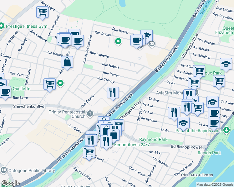 map of restaurants, bars, coffee shops, grocery stores, and more near 1020 Rue Melatti in Montréal