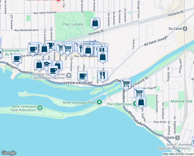 map of restaurants, bars, coffee shops, grocery stores, and more near 31 7e Avenue in Montréal
