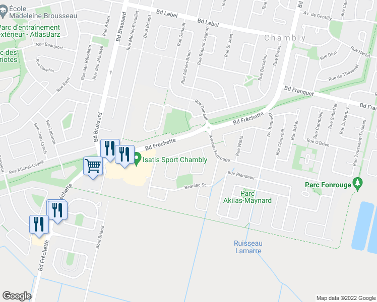 map of restaurants, bars, coffee shops, grocery stores, and more near 1486 Rue de Niverville in Chambly