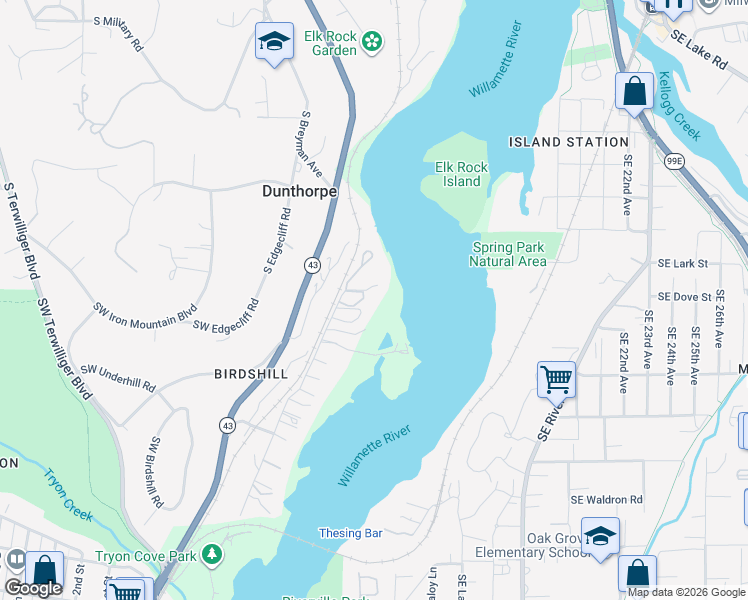 map of restaurants, bars, coffee shops, grocery stores, and more near 12950 South Fielding Road in Lake Oswego