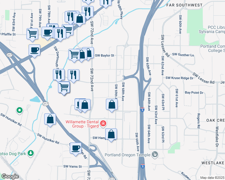 map of restaurants, bars, coffee shops, grocery stores, and more near 12123 Southwest 69th Avenue in Tigard