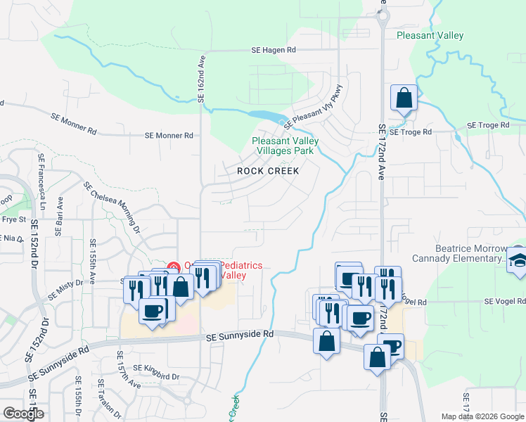 map of restaurants, bars, coffee shops, grocery stores, and more near 16548 Southeast Snow Blanket Terrace in Happy Valley