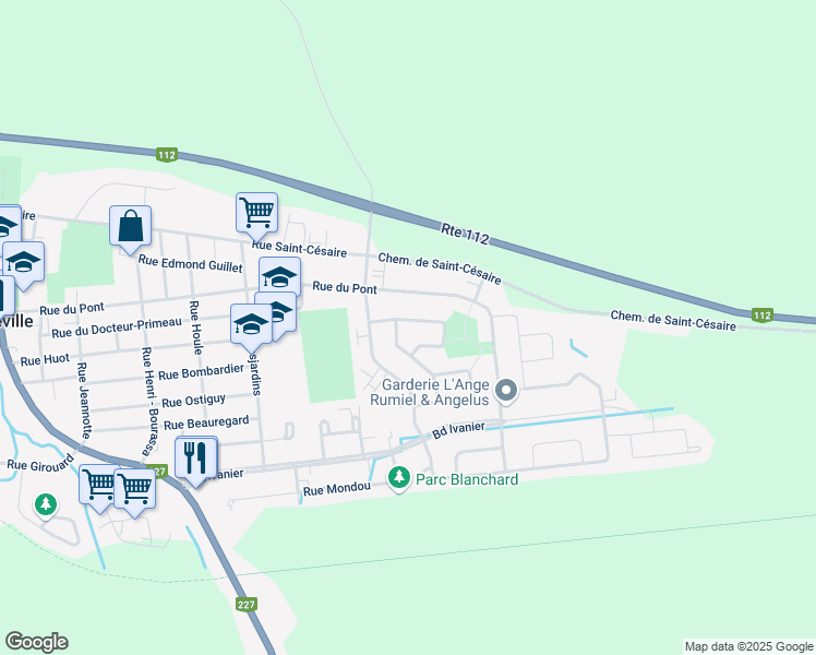 map of restaurants, bars, coffee shops, grocery stores, and more near 2434 Rue des Thalias in Marieville