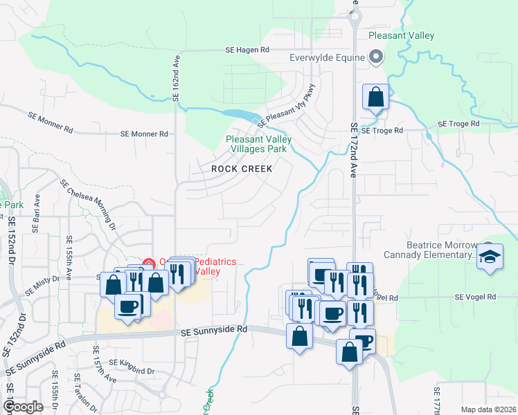 map of restaurants, bars, coffee shops, grocery stores, and more near 16755 Southeast Shimmering Leaf Street in Happy Valley