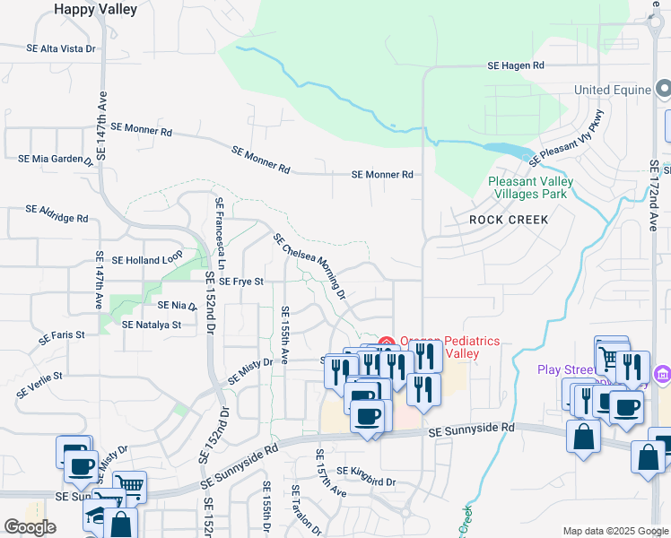 map of restaurants, bars, coffee shops, grocery stores, and more near 15737 Southeast Chelsea Morning Drive in Happy Valley