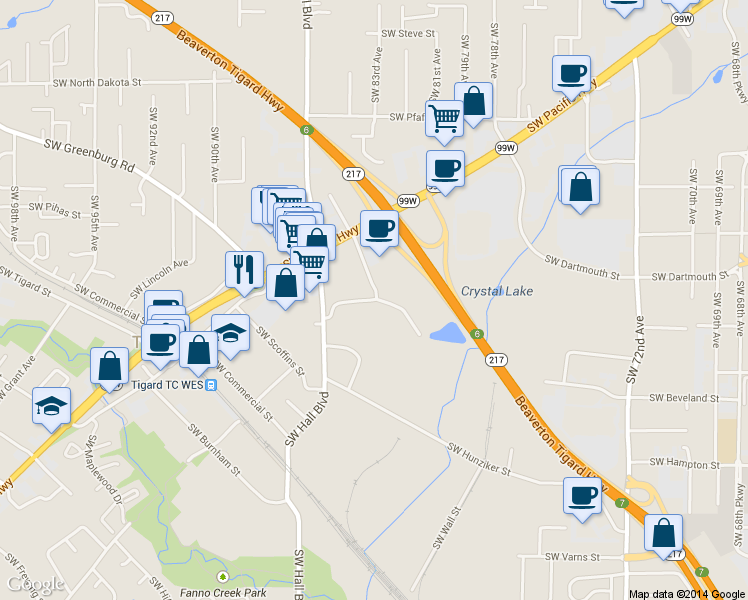map of restaurants, bars, coffee shops, grocery stores, and more near 11959 Southwest Garden Place in Portland