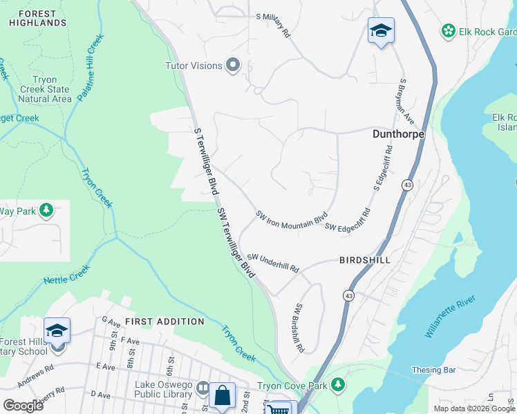 map of restaurants, bars, coffee shops, grocery stores, and more near 13231 Southwest Iron Mountain Boulevard in Portland