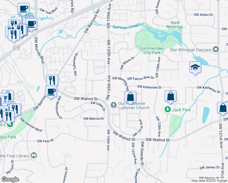 map of restaurants, bars, coffee shops, grocery stores, and more near 13444 Southwest Scotts Bridge Drive in Tigard