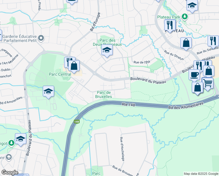 map of restaurants, bars, coffee shops, grocery stores, and more near 68 Rue de Bruxelles in Gatineau