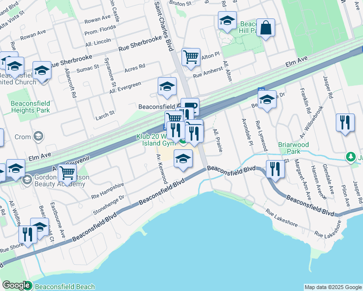 map of restaurants, bars, coffee shops, grocery stores, and more near in Beaconsfield