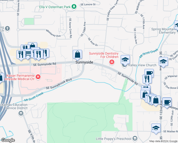 map of restaurants, bars, coffee shops, grocery stores, and more near 12778 Southeast 110th Court in Clackamas