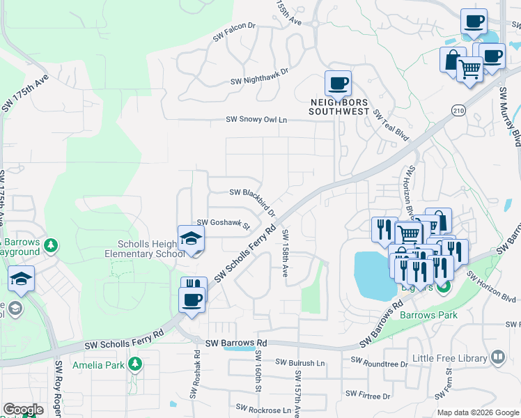 map of restaurants, bars, coffee shops, grocery stores, and more near 15905 Southwest Loon Drive in Beaverton