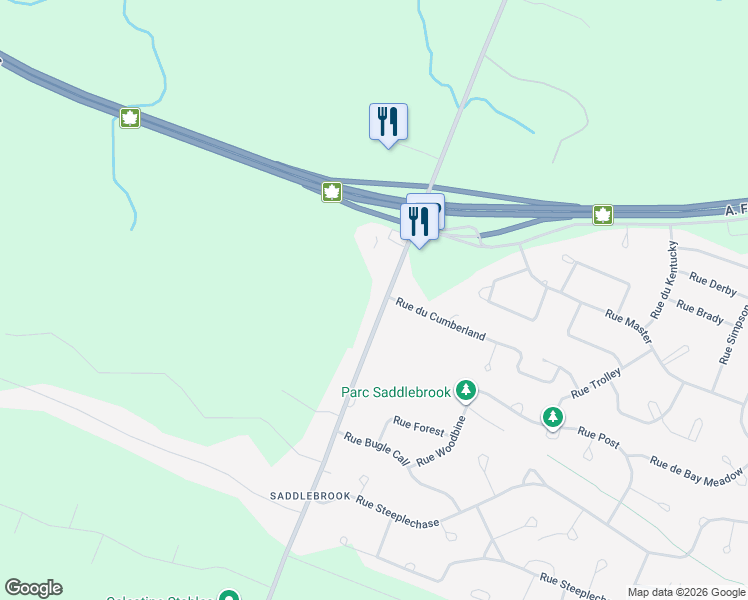 map of restaurants, bars, coffee shops, grocery stores, and more near 2592 Côte Saint-Charles in Saint-Lazare