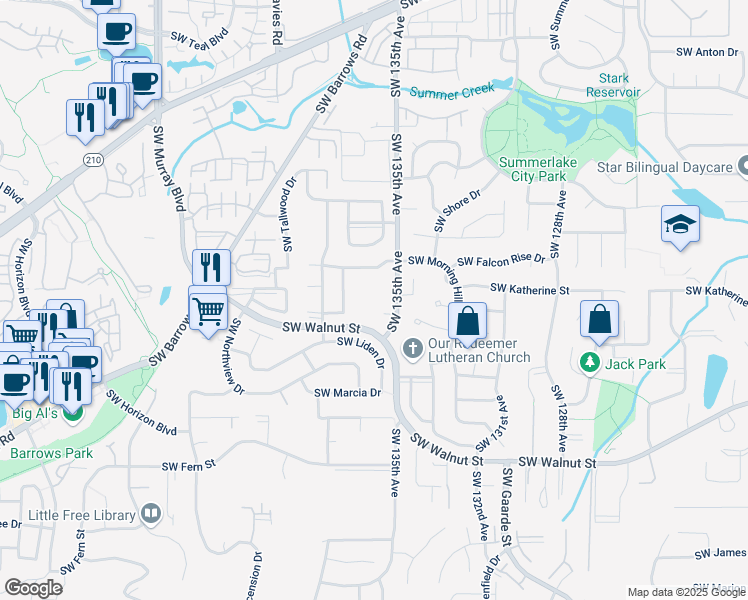 map of restaurants, bars, coffee shops, grocery stores, and more near 12085 Southwest 135th Avenue in Portland
