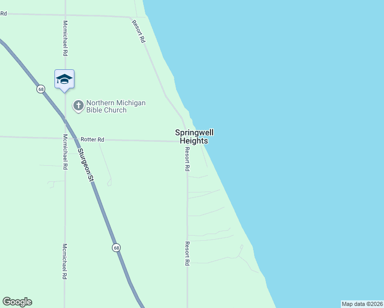 map of restaurants, bars, coffee shops, grocery stores, and more near 2117 Resort Road in Alanson