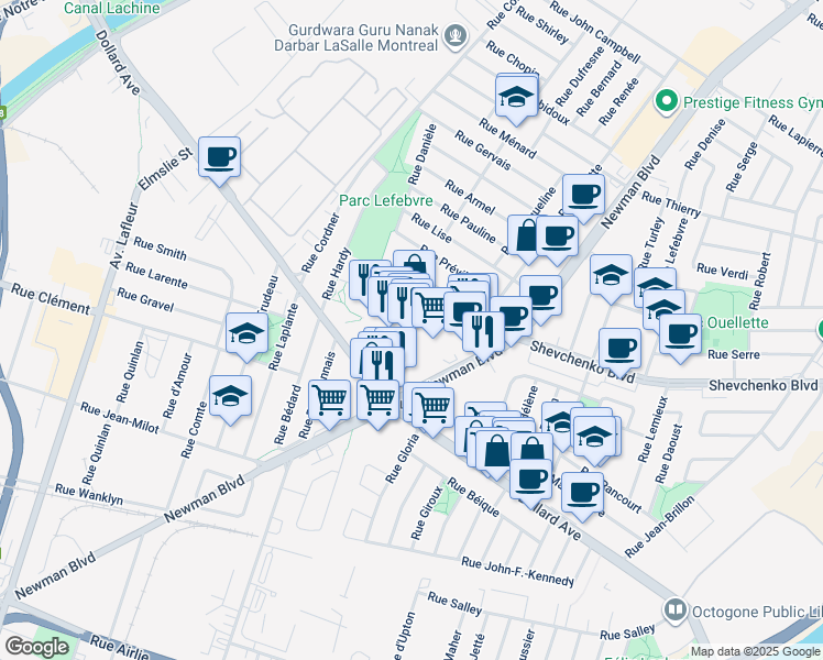 map of restaurants, bars, coffee shops, grocery stores, and more near 2101 Avenue Dollard in Montréal