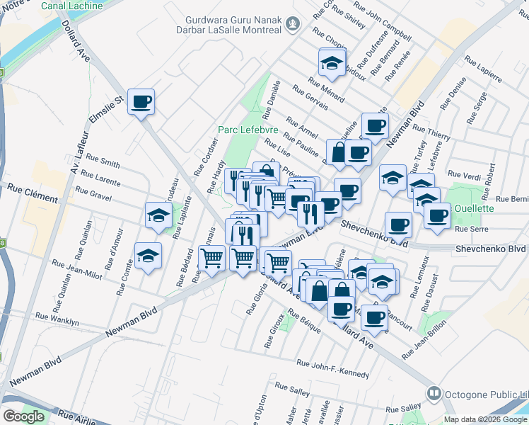 map of restaurants, bars, coffee shops, grocery stores, and more near in Montréal