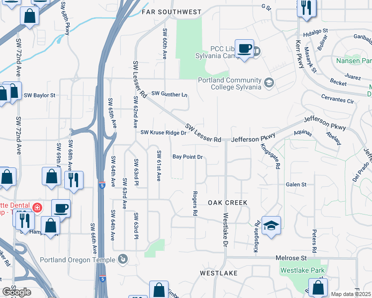 map of restaurants, bars, coffee shops, grocery stores, and more near 5936 Bay Point Drive in Lake Oswego