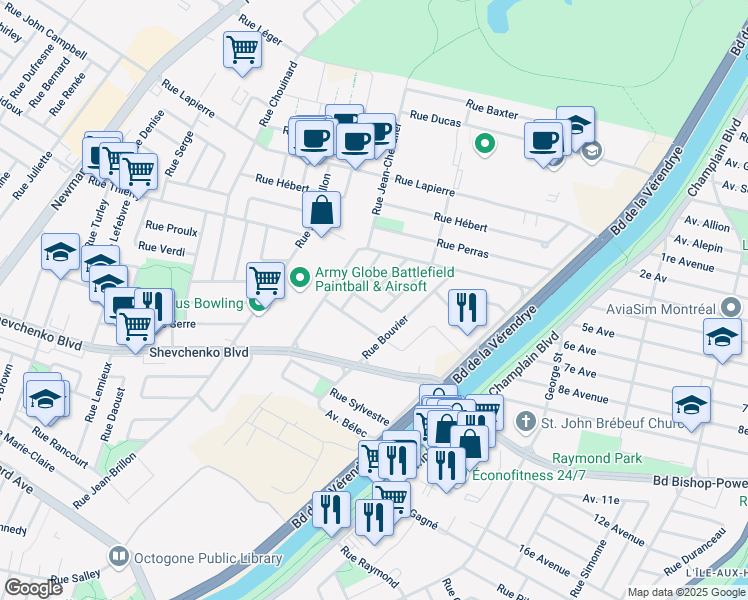 map of restaurants, bars, coffee shops, grocery stores, and more near 7711 Rue Leclerc in Montréal