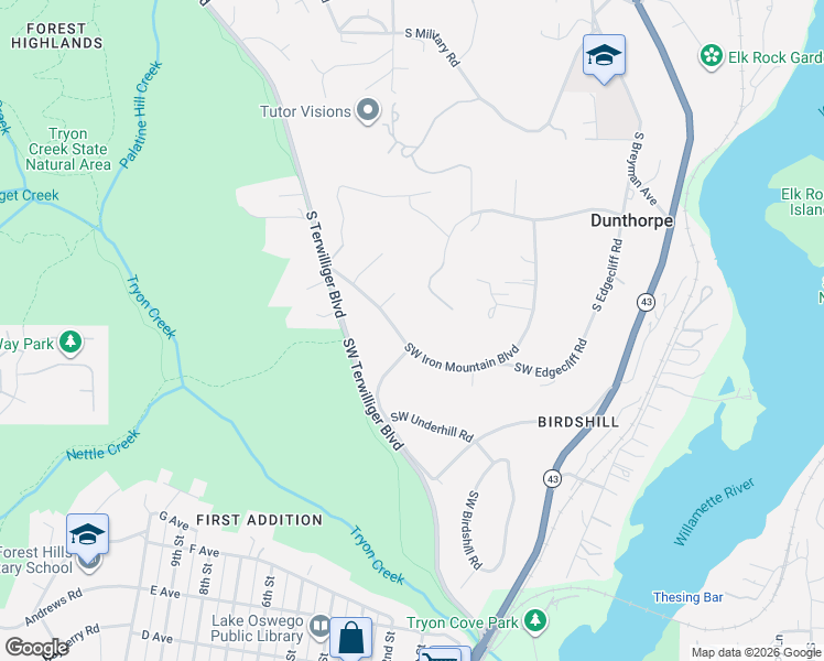 map of restaurants, bars, coffee shops, grocery stores, and more near 13231 Southwest Iron Mountain Boulevard in Portland