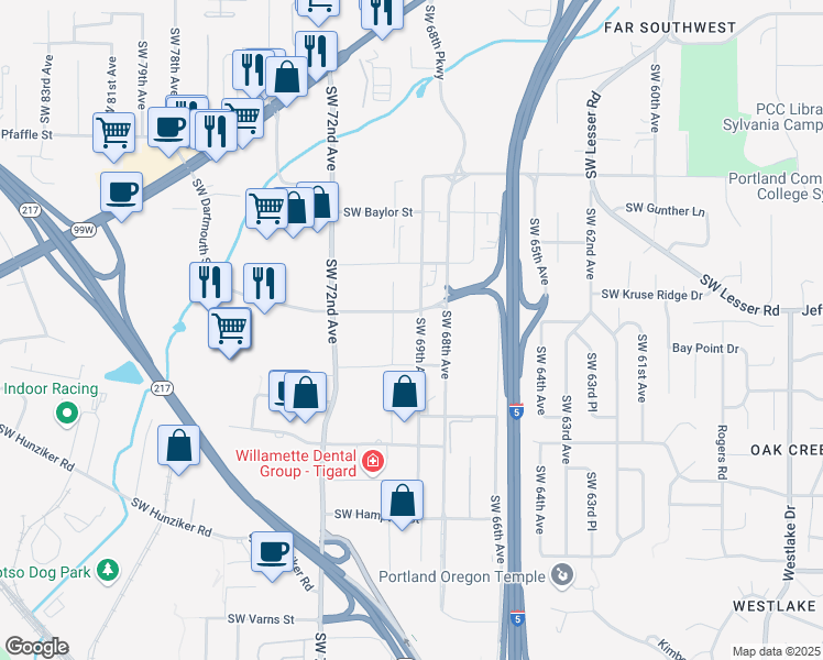 map of restaurants, bars, coffee shops, grocery stores, and more near 12123 Southwest 69th Avenue in Tigard