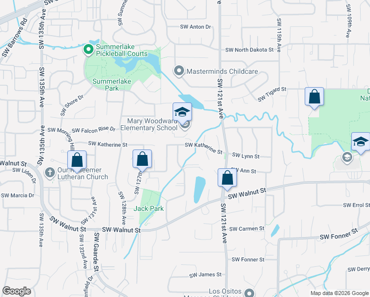 map of restaurants, bars, coffee shops, grocery stores, and more near 12360 Southwest Katherine Street in Tigard