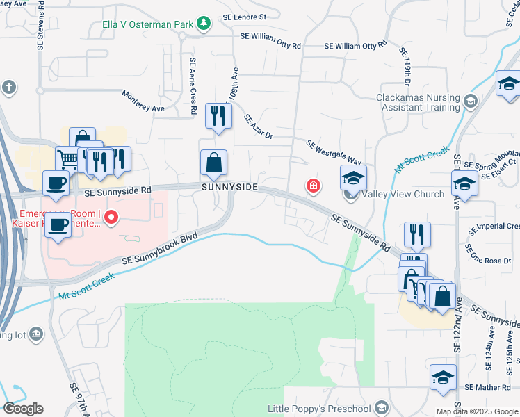 map of restaurants, bars, coffee shops, grocery stores, and more near 12660 Southeast 110th Court in Clackamas