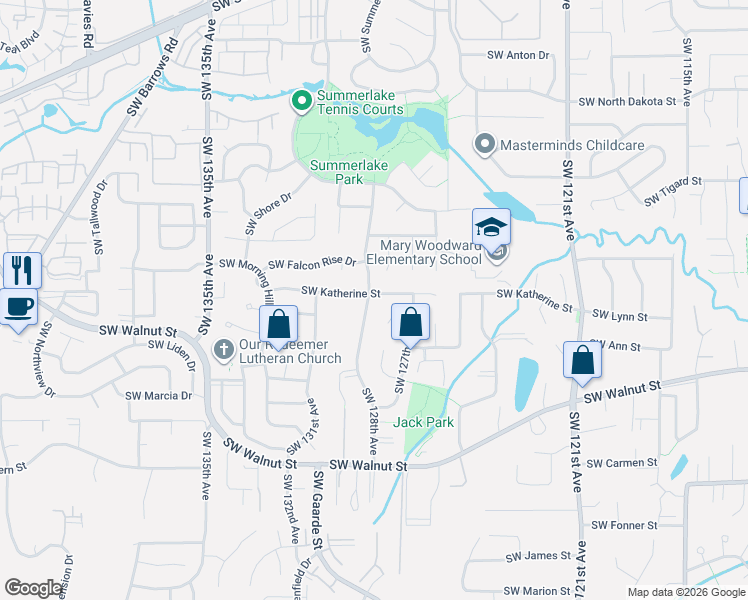 map of restaurants, bars, coffee shops, grocery stores, and more near 12755 Southwest Wills Place in Tigard