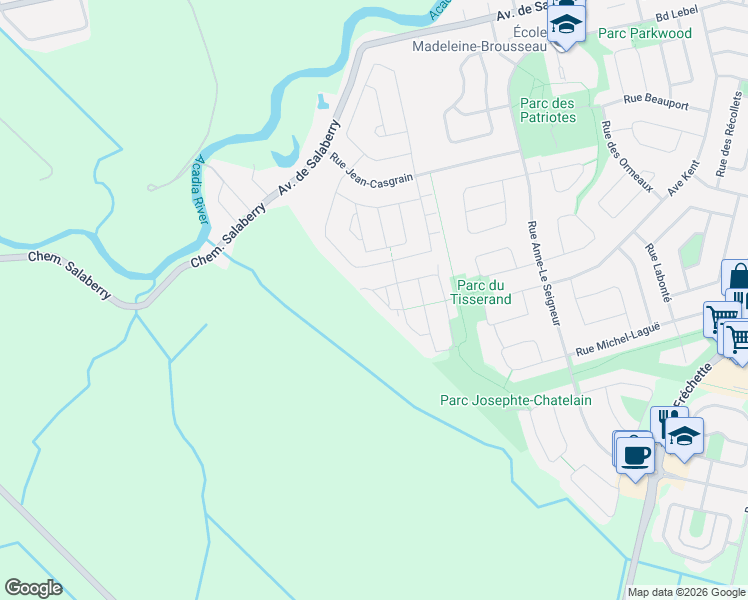 map of restaurants, bars, coffee shops, grocery stores, and more near 1712 Rue Maurice-Cullen in Chambly