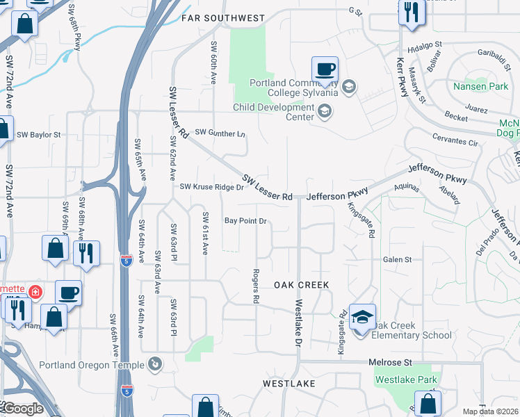 map of restaurants, bars, coffee shops, grocery stores, and more near 5834 Ridgetop Court in Lake Oswego