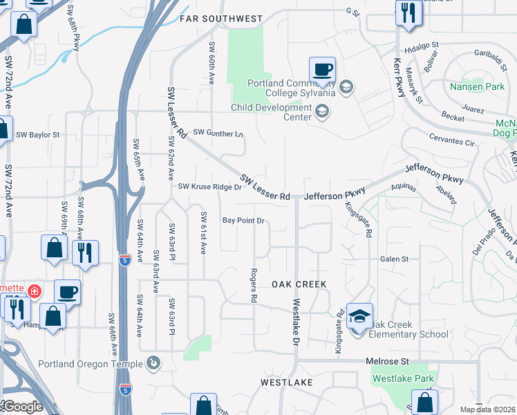 map of restaurants, bars, coffee shops, grocery stores, and more near 5834 Ridgetop Court in Lake Oswego