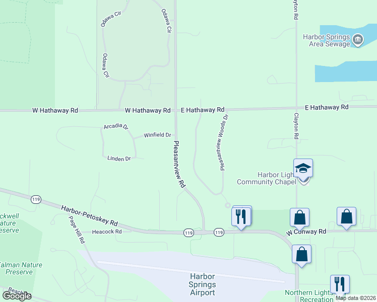 map of restaurants, bars, coffee shops, grocery stores, and more near 8119-8133 Pleasantview Woods Drive in Harbor Springs