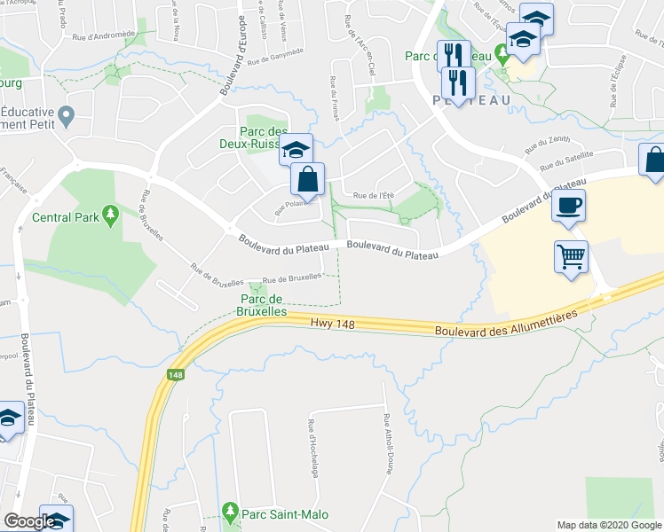 map of restaurants, bars, coffee shops, grocery stores, and more near 19 Rue de Bruxelles in Gatineau