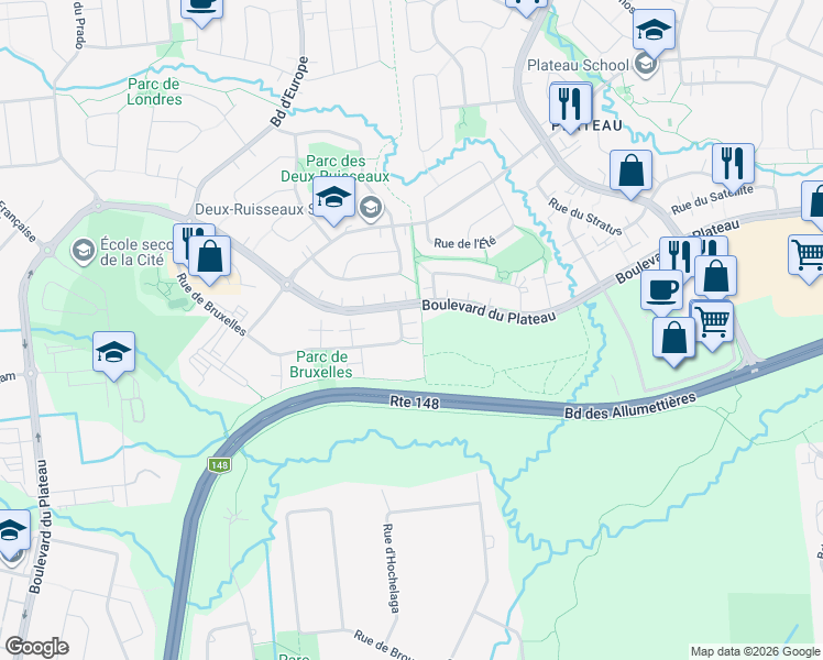 map of restaurants, bars, coffee shops, grocery stores, and more near 19 Rue de Bruxelles in Gatineau