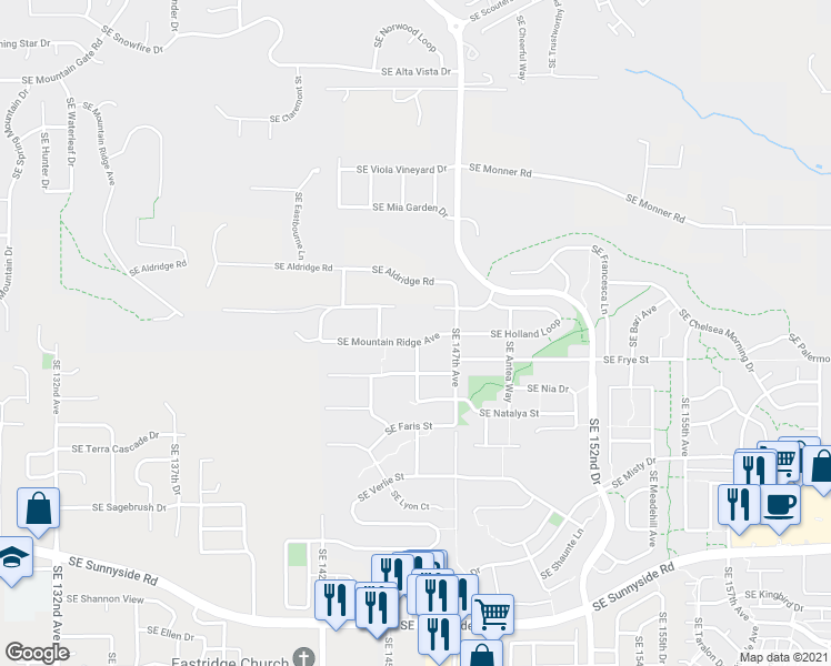 map of restaurants, bars, coffee shops, grocery stores, and more near 14583 Southeast Mountain Ridge Avenue in Happy Valley